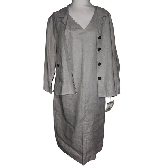 VTG NWT Herve Benard Linen Dress Suit Set V-Neck Sleeveless Dress Size 12 - Picture 1 of 9